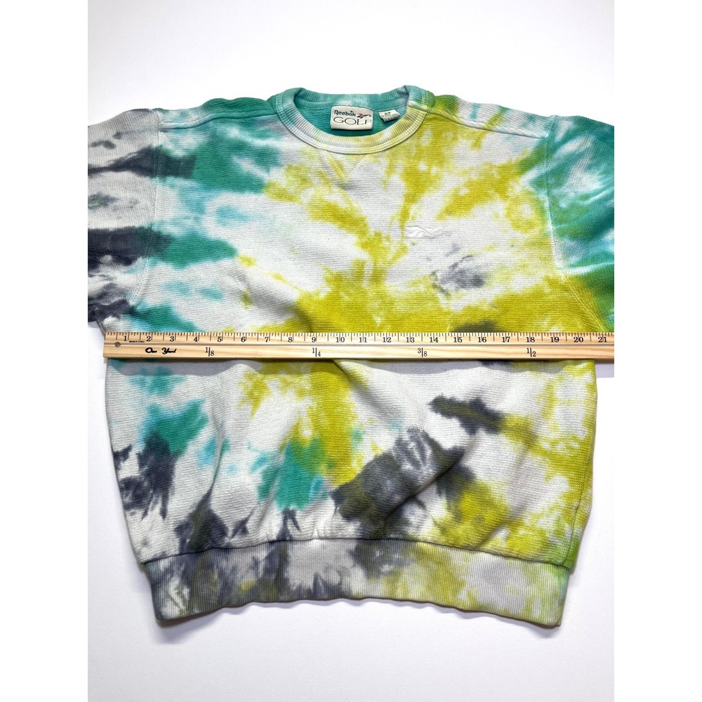 Vintage 90s Reebok Golf Tie Dye Sweatshirt Medium Waffle Knit Y2K Green Teal - Picture 5 of 9